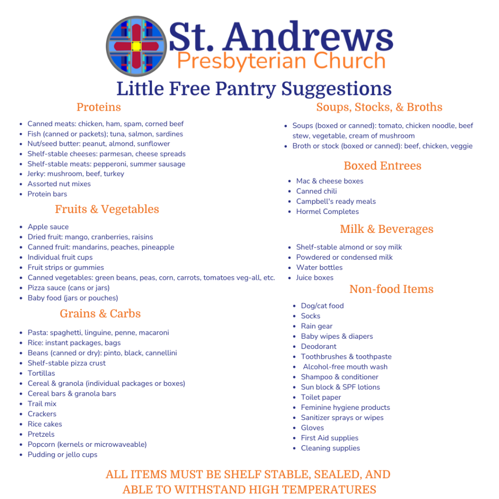 St. Andrews Little Free Pantry Suggestions